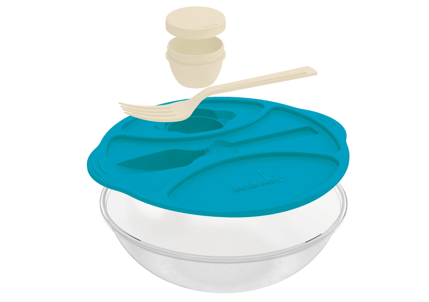 Blue Salad Box with Fork & Sauce - Set of 3