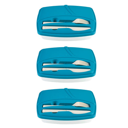 Blue Lunch Box with Plastic Cutlery Included - Set of 3