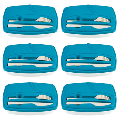 Blue Lunch Box with Plastic Cutlery Included - Set of 6