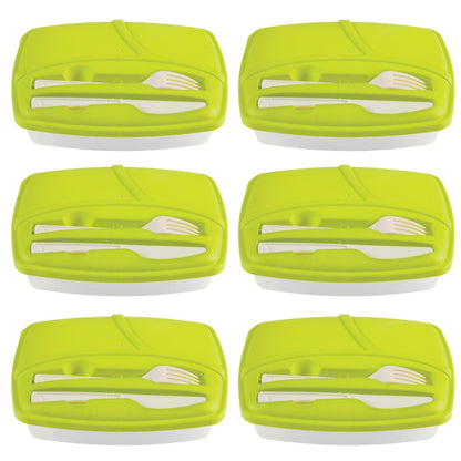 Green Lunch Box with Plastic Cutlery Included - Set of 6